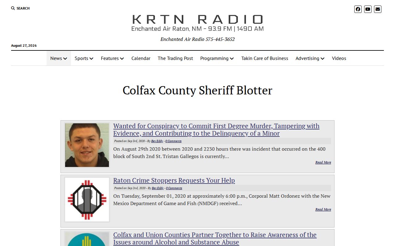 Colfax County sheriff blotter archive in local crime news coverage