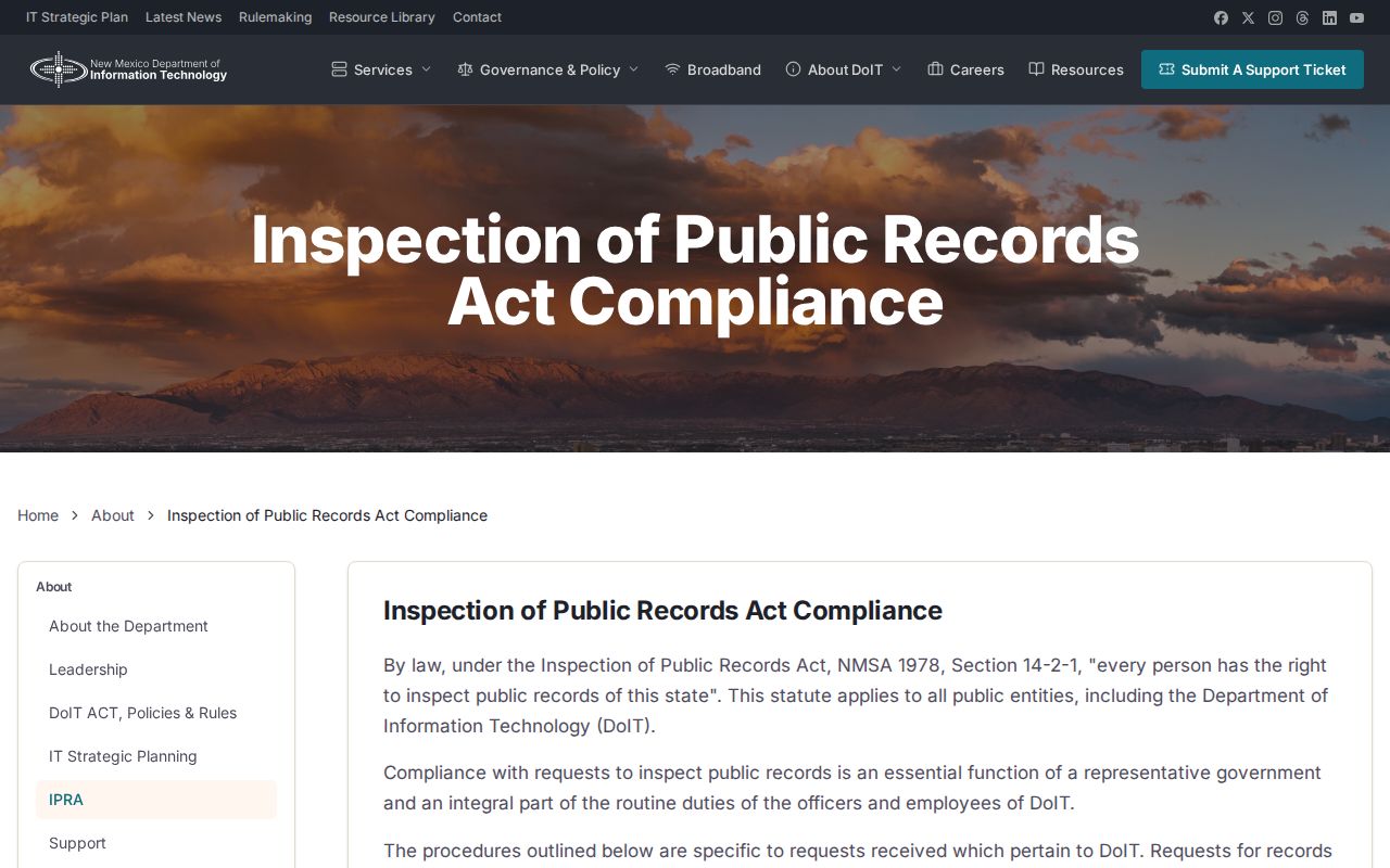 Colfax County booking record request guidance at the New Mexico IPRA source