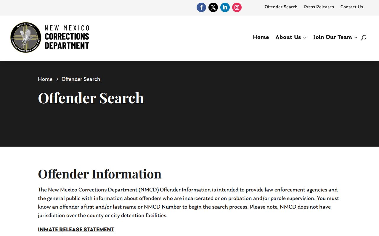 Colfax County state custody record search at the New Mexico Corrections Department