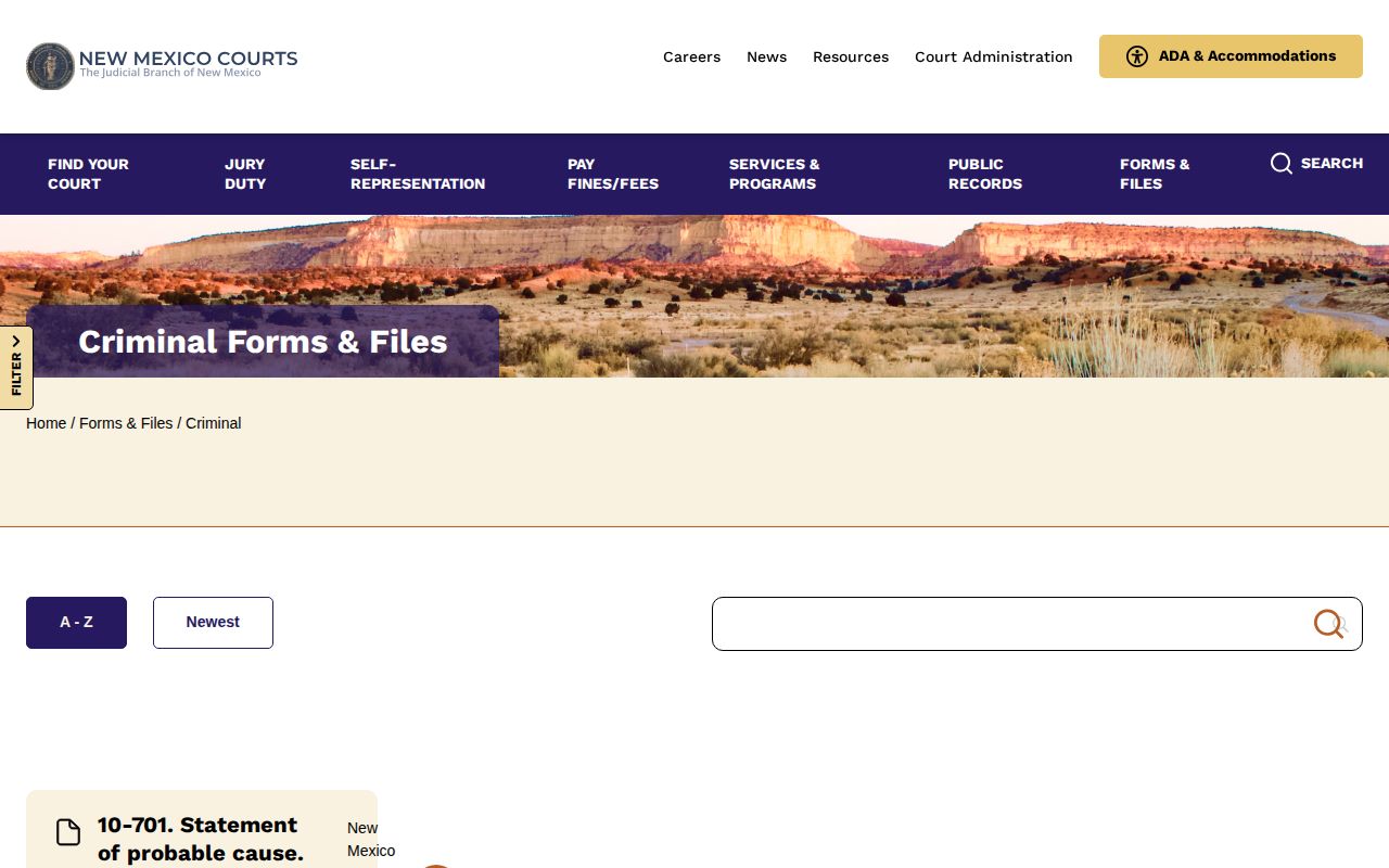 Colfax County warrant record source at the New Mexico criminal forms index