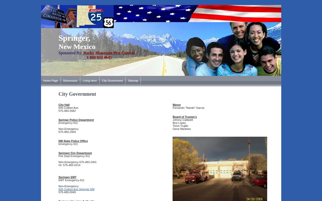 Springer town government contact information for Colfax County arrest-record navigation
